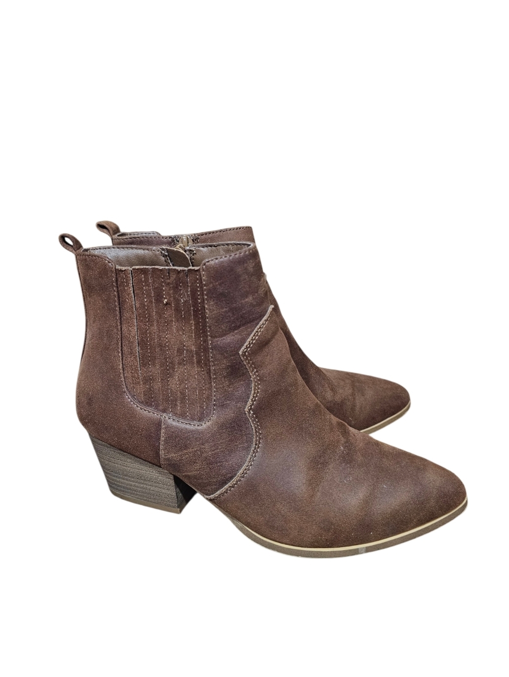 Time and Tru Brown Ankle Boots Block Heel Western Style Size 8.5 Womens - Picture 2 of 9